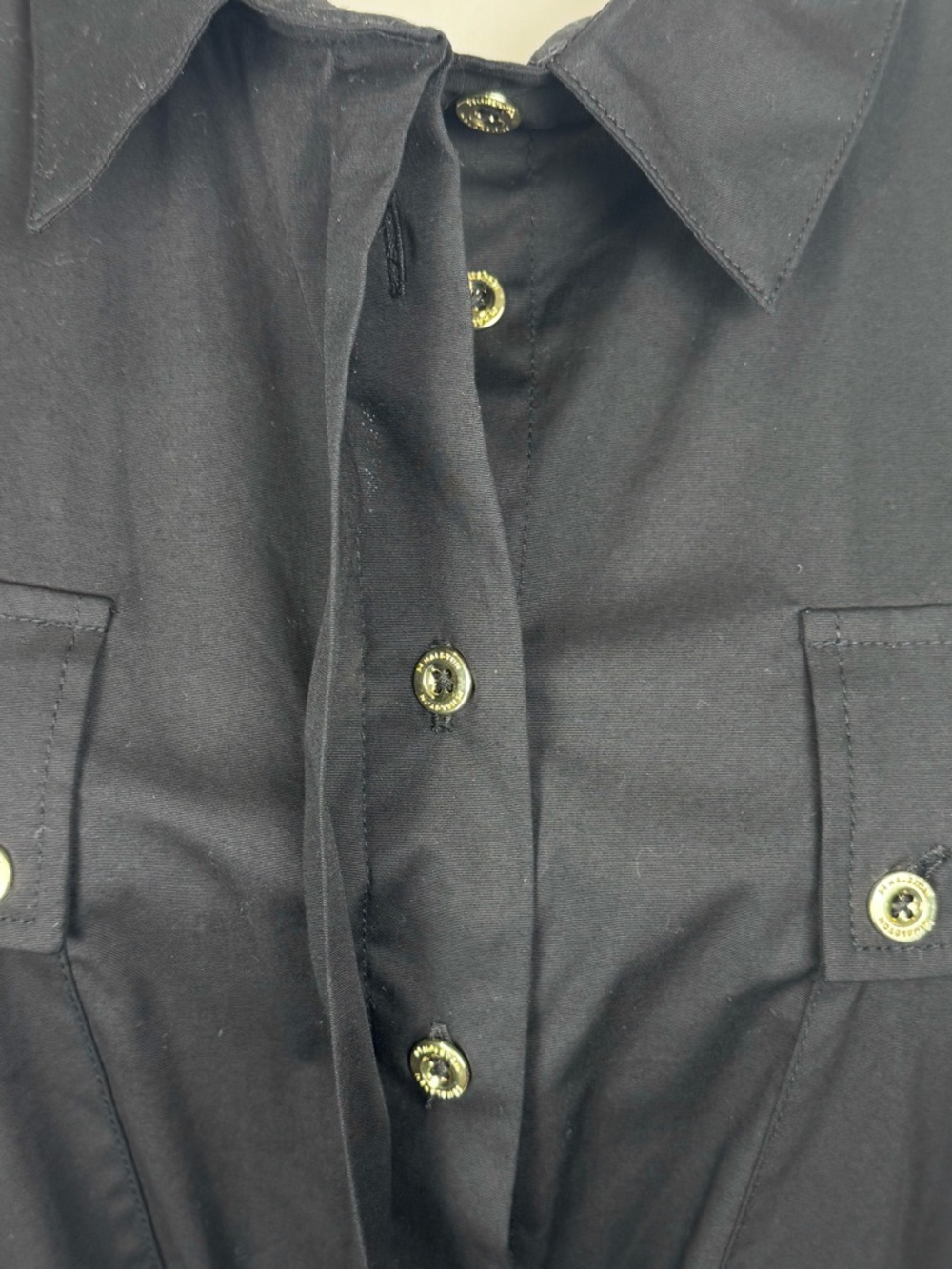 New H By Halston Black Sleeveless Shirtdress Gold Buttons Belted Size 2XL Office - Picture 4 of 11